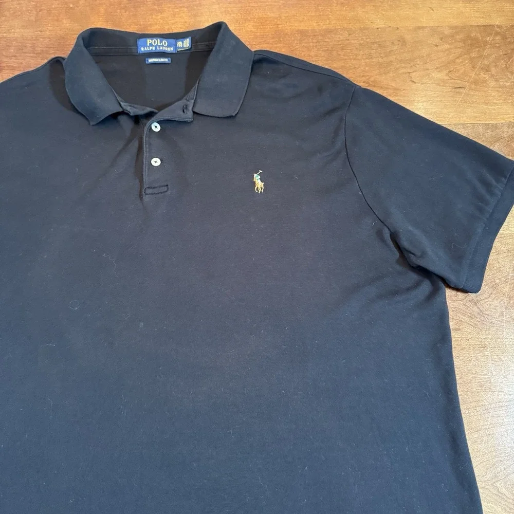 Polo Ralph Lauren Polo‎ Men XXL Black Custom Slim Fit SS Pony Logo Shirt